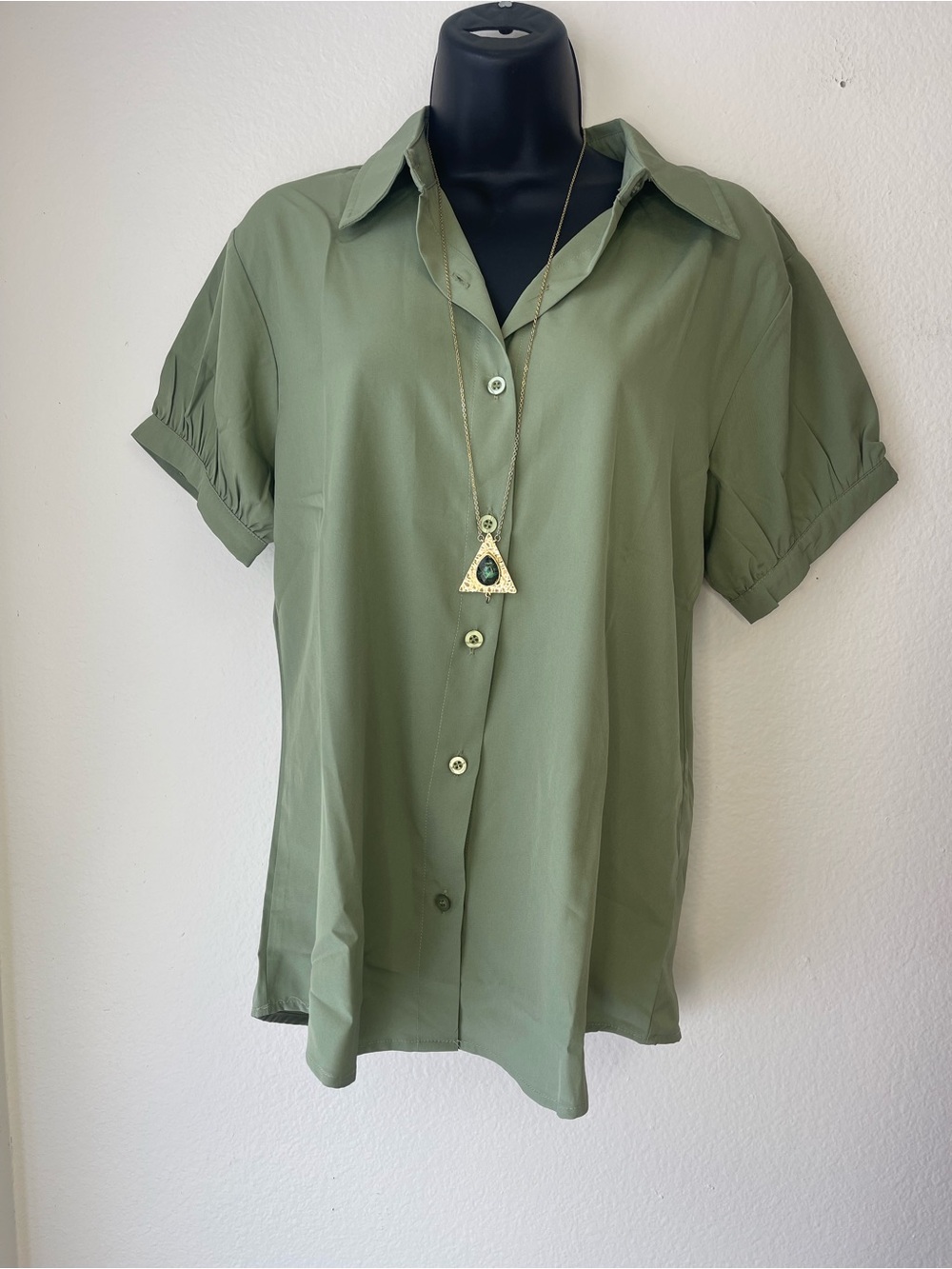 Olive Green Button-Front Women’s Blouse